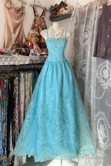 Vintage Fashion A Line Spaghetti Straps Light Blue Floor Length Evening Dress Prom Dresses