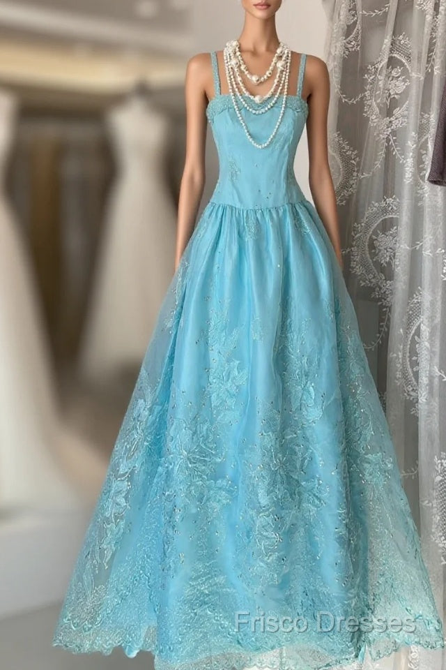 Vintage Fashion A Line Spaghetti Straps Light Blue Floor Length Formal Dress Formal Prom Dress Main image