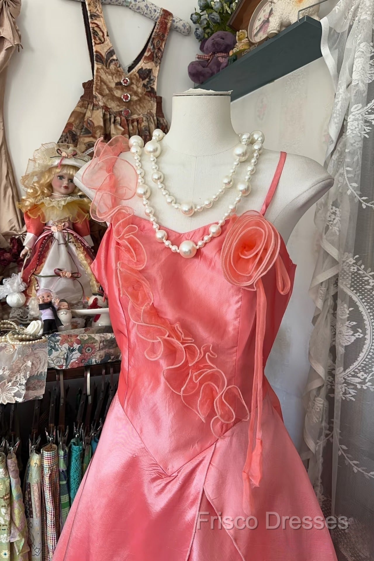 Vintage Fashion A Line Spaghetti Straps Pink Floor Length Formal Dress Formal Prom Dress Secondary image