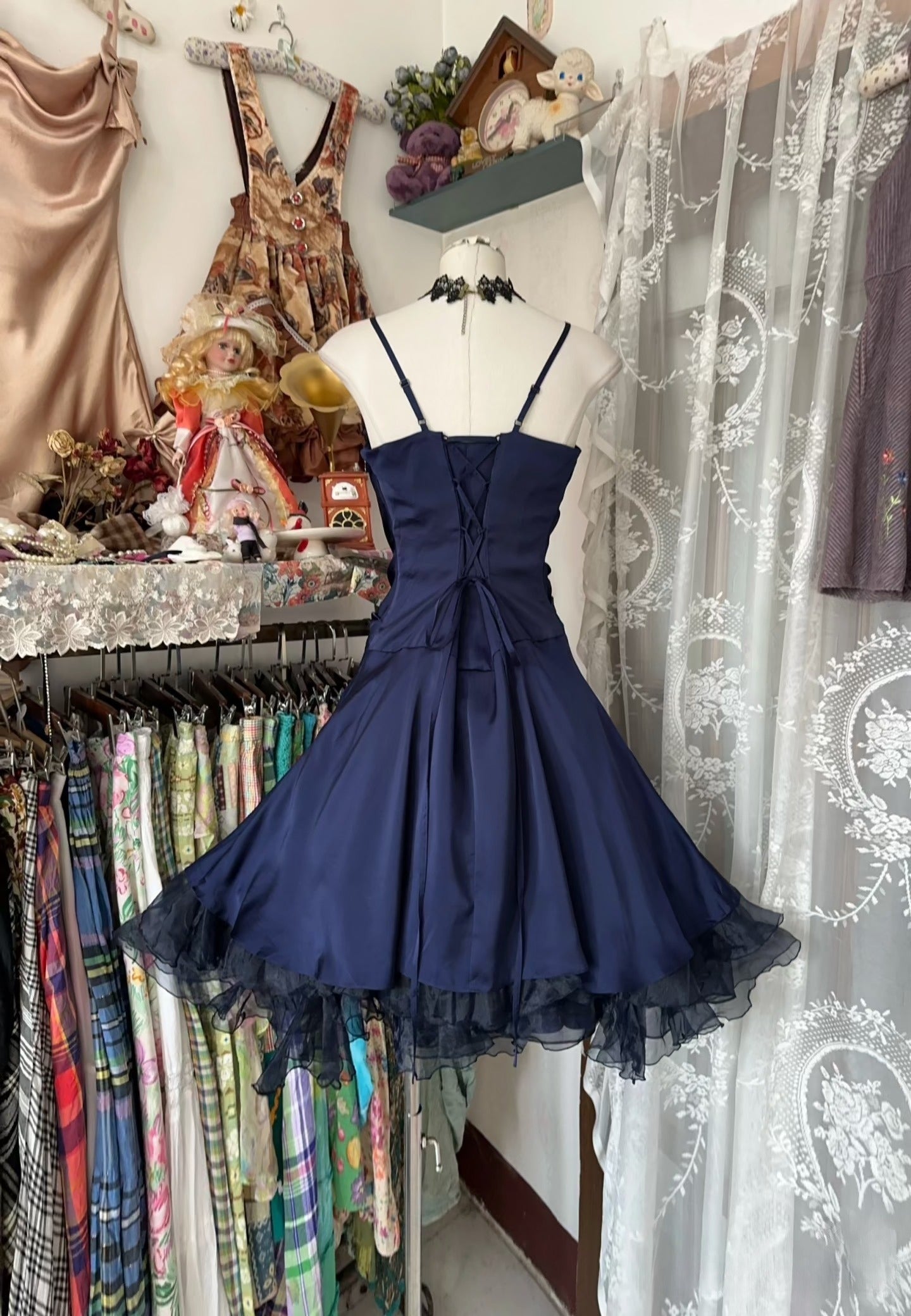 Vintage Fashion Ball Gown Navy Blue Short Length Homecoing Birthday Dress Cocktail Dresses Secondary image