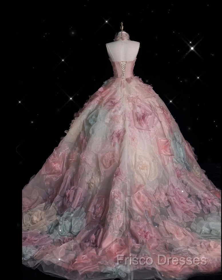 Vintage Fashion Ball Gown Strapless Pink Floral Floor Length Formal Dress Formal Prom Dress Secondary image