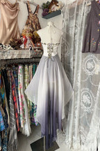 Vintage Fashion High Low Halter Ombre Gray Chiffon Formal Dress Formal Prom Dress