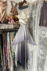 Vintage Fashion High Low Halter Ombre Gray Chiffon Formal Dress Formal Prom Dress