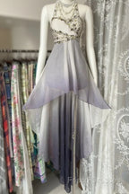 Vintage Fashion High Low Halter Ombre Gray Chiffon Formal Dress Formal Prom Dress