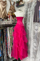Vintage Fashion Mermaid Strapless Hot Pink Floor Length Evening Dress Prom Dresses