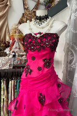 Vintage Fashion Mermaid Strapless Hot Pink Floor Length Evening Dress Prom Dresses
