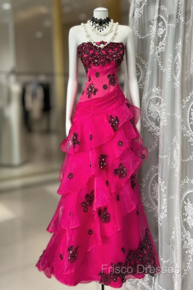 Vintage Fashion Mermaid Strapless Hot Pink Floor Length Formal Dress Formal Prom Dress Main image