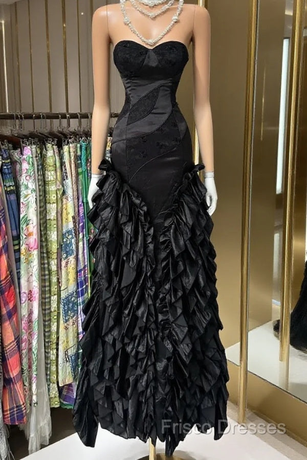 Vintage Fashion Mermaid Sweetheart Black Floor Length Formal Dress Formal Prom Dress Main image