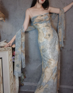 Vintage Fitted Spaghetti Strap Sequined Long Prom Dress Evening Dress