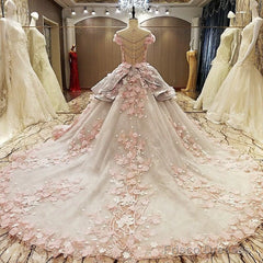 Vintage Floral Lace Flower Wedding Dresses Ball Gowns
