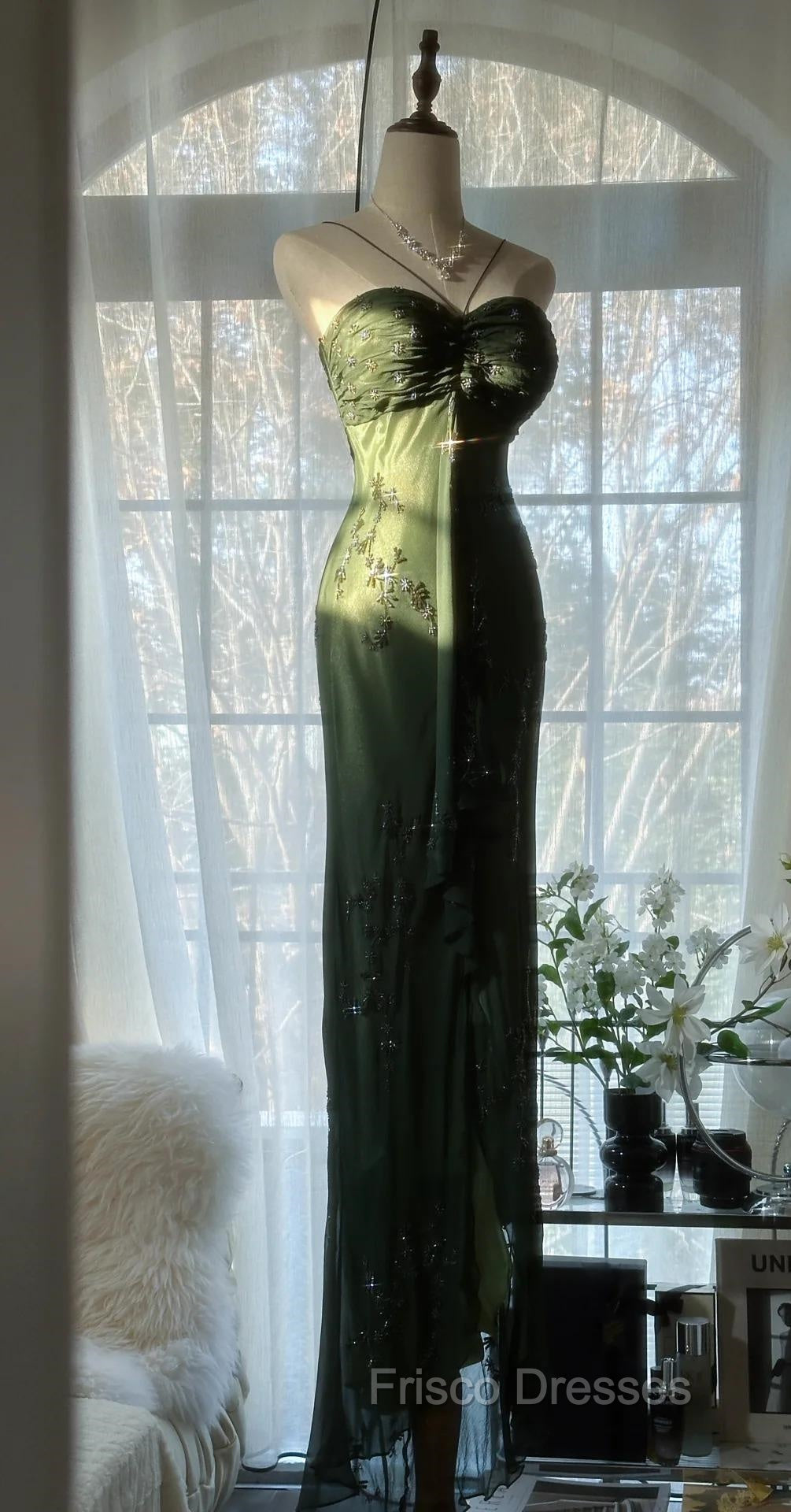 Vintage Forest Green Formal Prom Dress For Party&Quinceanera-Elegant Spaghetti Straps Glitter Beaded Evening Gown Secondary image