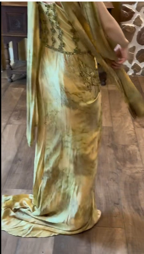 Vintage Gold Spaghetti Strap Silk Sheath Prom Dresses Beaded Evening Gowns With Scarf