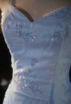 Vintage Gradient Light Blue A-Line Spaghetti Strap Beaded Tulle Long Prom Dress Evening Dress