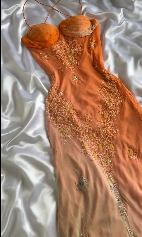 Vintage Gradient Orange Spaghetti Straps Chiffon Lace Sheath Prom Dresses Elegant Evening Dress Gowns Secondary image