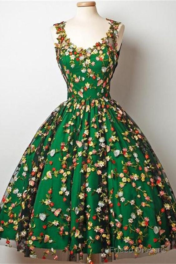 Vintage Green And Black Embroidery Lace Homecoming Dresses Sweet 16 Dresses