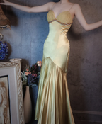 Vintage Green Mermaid Deep V-Neck Pleated Satin Long Prom Dress Evening Dress