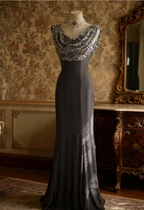 Vintage Black Mermaid Sequin Satin Long Prom Dress Evening Dress
