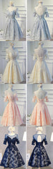 Vintage Half Sleeve Appliques Floral Prints Clairvoyant Outfit Lace Lace Up Back Tea-Length Homecoming Dress