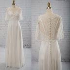 Vintage Half Sleeve V-Neck Elegant See Through Wedding Party Dresses