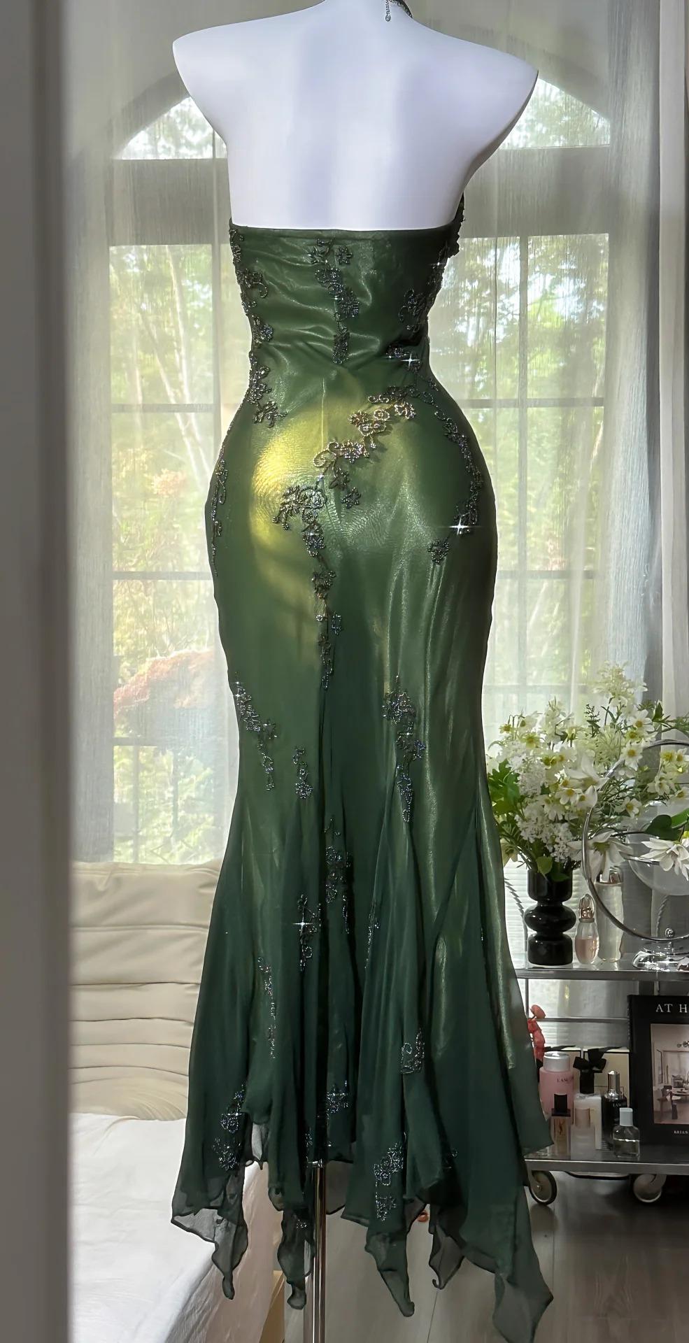 Vintage Halter Mermaid Long Prom Dresses Chiffon Beaded Dark Green Lon Frisco Dresses Vintage Halter Mermaid Long Prom Dresses Chiffon Beaded Dark Green Lon Frisco Dresses
