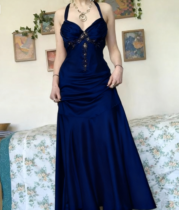 Vintage Halter V Neck  Beaded Appliques 90S Prom Dress Mermaid Evening Dress Secondary image