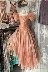 Vintage High Low Short Sleeves Flowers Evening Dress Prom Dresses