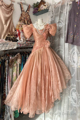 Vintage High Low Short Sleeves Flowers Evening Dress Prom Dresses