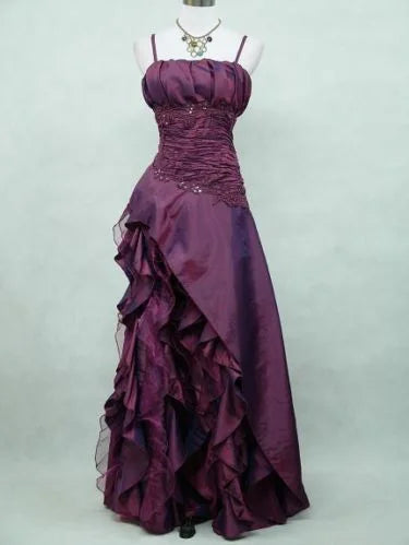 Vintage High Low Spaghetti Straps Grape Taffeta Long Prom Dresses Evening Gowns Secondary image
