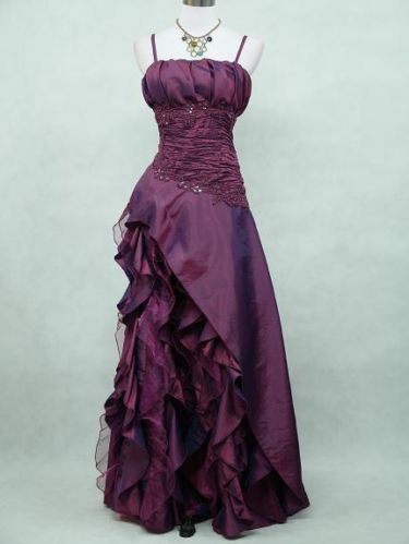 Vintage High Low Spaghetti Straps Grape Taffeta Long Prom Dresses Evening Gowns Main image