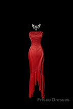Vintage High Low Strapless Red Long Formal Prom Gown Fairy Formal Prom Dress