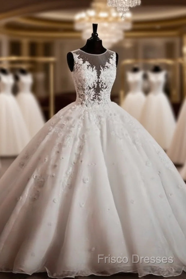 Vintage Illusion Neckline Lace Wedding Dress Ball Gowns Main image
