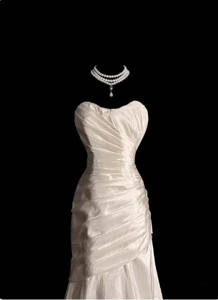 Vintage Ivory Mermaid Strapless Ruched Satin Long Prom Dress Evening Dress Secondary image