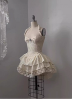 Vintage Jacquard Halter Neck Lace Trim Mini Birthday Skirt Homecoming Dress