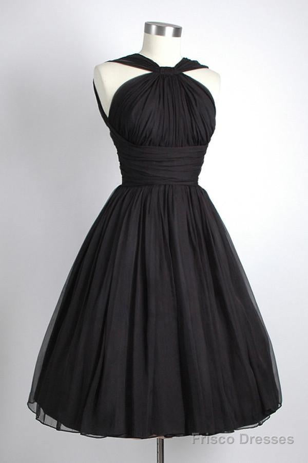 Vintage Knee-Length Sleeveless Open Back Black Homecoming Dress Ruched Main image