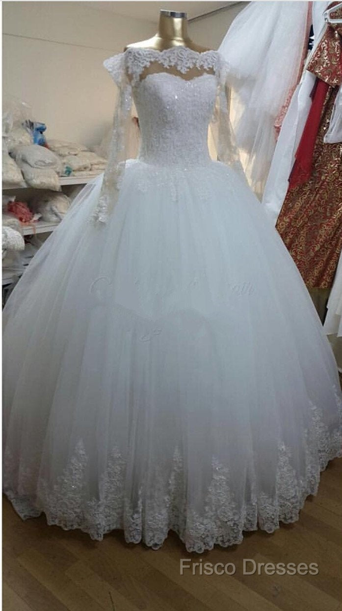 Vintage Lace Appliques Long Sleeves Tulle Wedding Dress Ball Gowns Secondary image