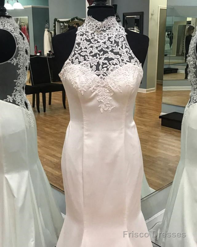 Vintage Lace Halter Satin Mermaid Fitting Wedding Dresses Secondary image