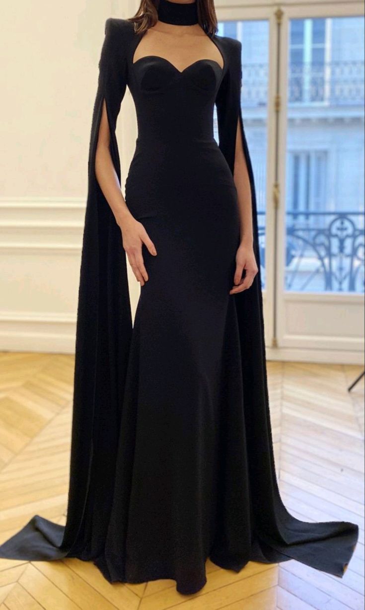 Vintage Mermaid Black Birthday Party Dresses Sweetheart Prom Dresses With Cape Main image