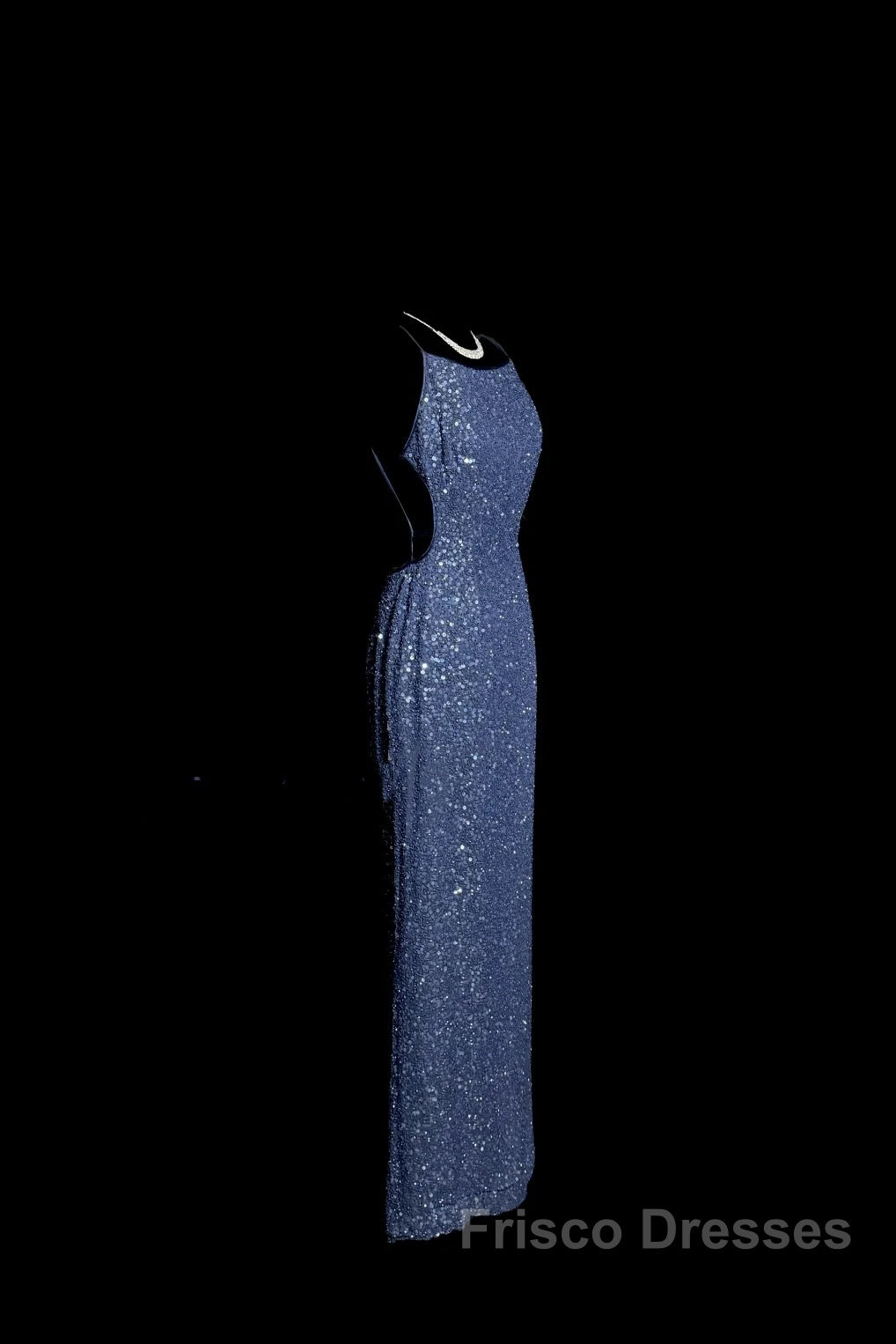 Vintage Mermaid Boat Neck Blue Sequin Backless Formal Prom Gown Fairy Formal Prom Dress