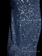 Vintage Mermaid Boat Neck Blue Sequin Backless Formal Prom Gown Fairy Formal Prom Dress