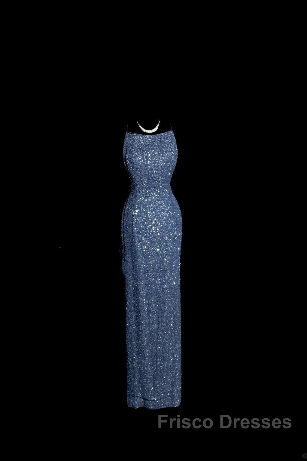 Vintage Mermaid Boat Neck Blue Sequin Backless Formal Prom Gown Fairy Formal Prom Dress