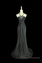 Vintage Mermaid Halter Gray Long Formal Prom Gown Fairy Formal Prom Dress