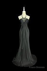 Vintage Mermaid Halter Gray Long Prom Gown Fairy Prom Dresses