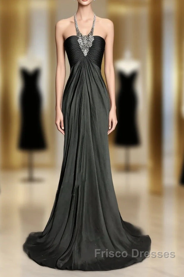 Vintage Mermaid Halter Gray Long Formal Prom Gown Fairy Formal Prom Dress Main image