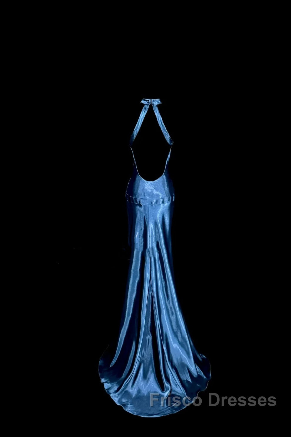 Vintage Mermaid Halter Neck Blue Satin Backless Formal Prom Gown Fairy Formal Prom Dress