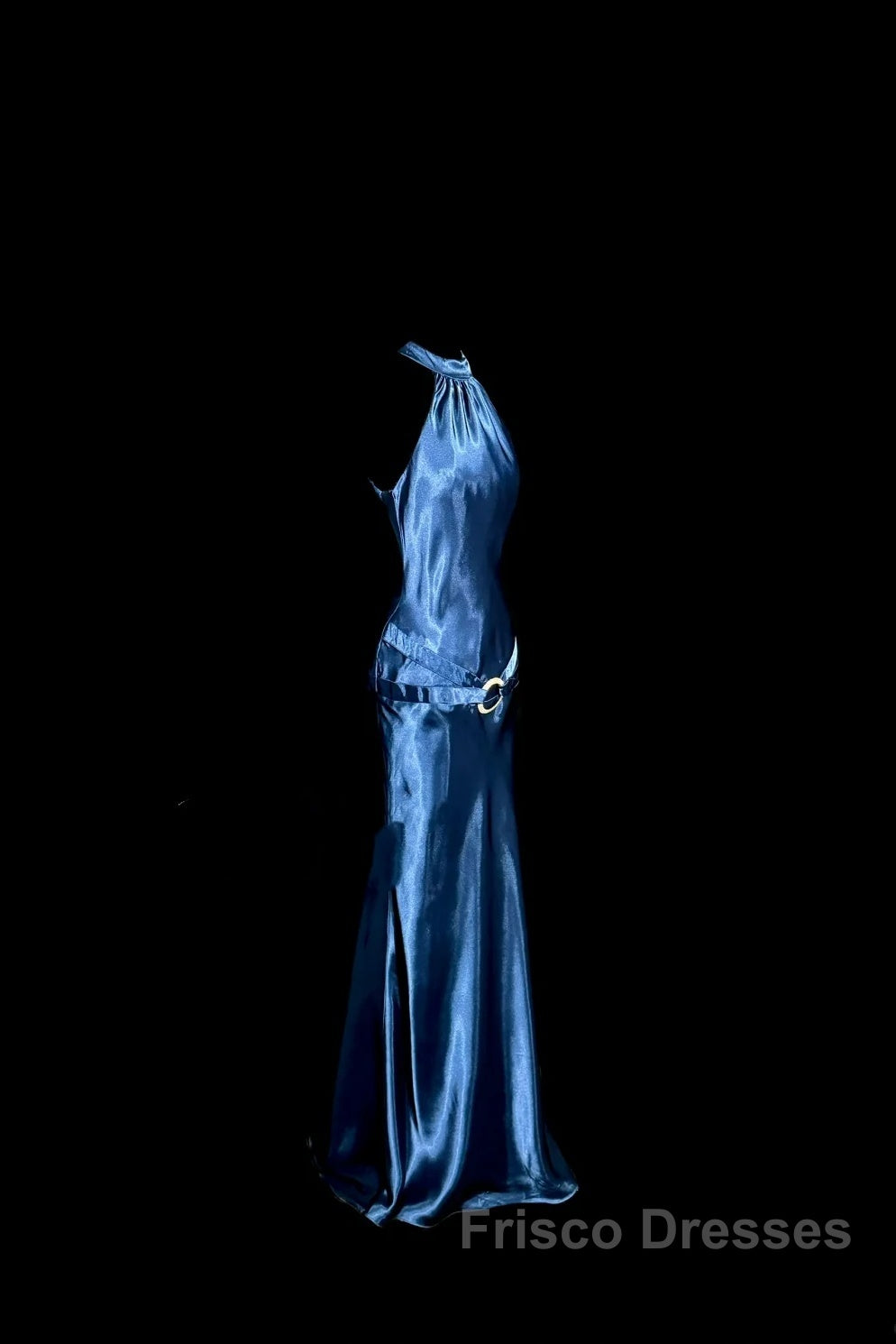 Vintage Mermaid Halter Neck Blue Satin Backless Formal Prom Gown Fairy Formal Prom Dress