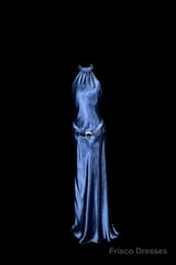 Vintage Mermaid Halter Neck Blue Satin Backless Prom Gown Fairy Prom Dresses