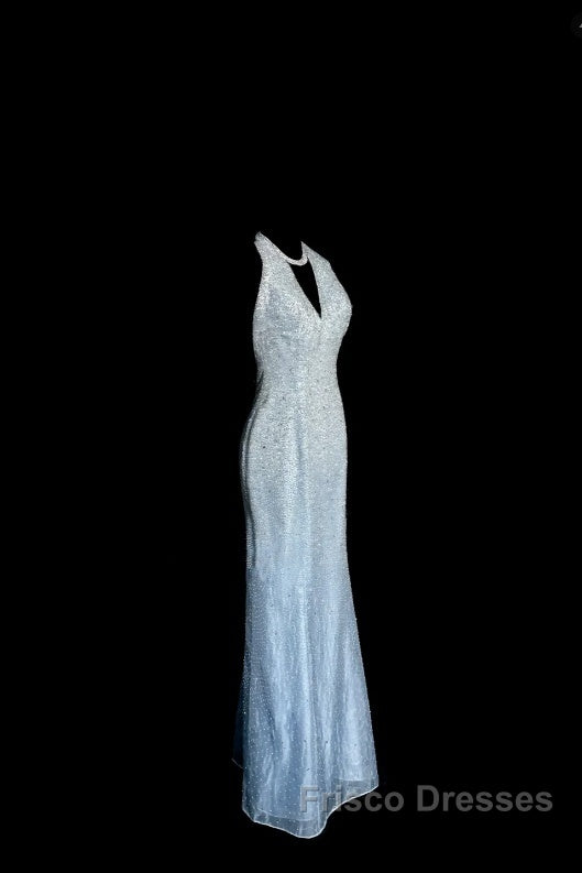 Vintage Mermaid Halter Neck Blue Sequin Formal Prom Gown Fairy Formal Prom Dress Secondary image