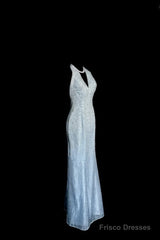 Vintage Mermaid Halter Neck Blue Sequin Prom Gown Fairy Prom Dresses