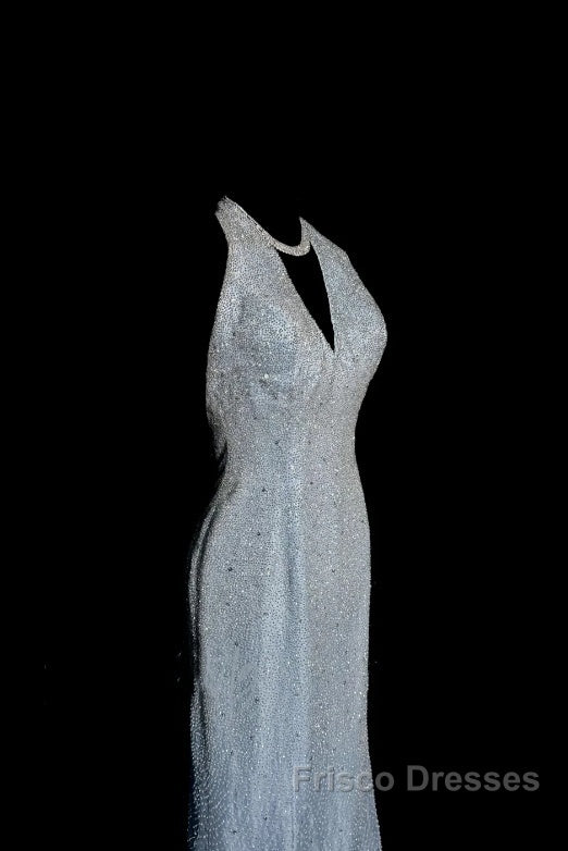 Vintage Mermaid Halter Neck Blue Sequin Formal Prom Gown Fairy Formal Prom Dress