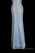 Vintage Mermaid Halter Neck Blue Sequin Formal Prom Gown Fairy Formal Prom Dress